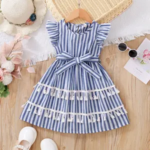 Toddler Girls Summer Baby,New Girls Summer Style Small Flying Sleeves Striped Fringed Dress