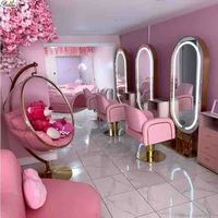 Peralatan dan Furnitur Salon Rambut Set Stasiun Cermin Tata Rias dan Penataan Rambut Warna Pink Tua Kursi Salon