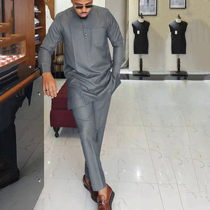 Nouveaux ensembles de costumes Kaftan pour hommes, style africain, chemises à manches longues et pantalons, ensembles simples pour hommes en 2 pièces, vêtements de club, de <span class=keywords><strong>mariage</strong></span> et de vacances - Product Image 3