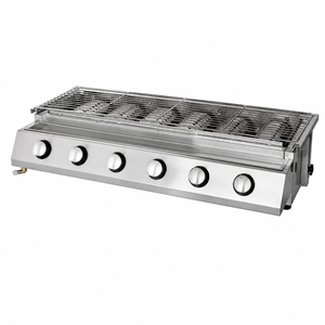 Commercial Six <b>Burner</b> LPG <b>Gas</b> <b>BBQ</b> Grill Countertop Barbecue for Kebab Skewers Steak Chicken Sausage Restaurants - Product Image 1