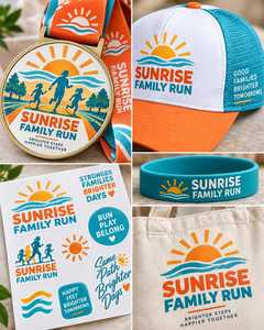 Kit de Carrera Familiar Sunrise con Logotipo Personalizado, Medalla Colorida, Gorra, Pulsera, Hoja de Pegatinas y Bolsa de Algodón - Product Image 3