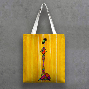 Bolsa <span class=keywords><strong>de</strong></span> Compras Ecológica Personalizada con Asas, con Pintura Abstracta <span class=keywords><strong>de</strong></span> Mujer Africana sobre Lienzo que Representa <span class=keywords><strong>la</strong></span> <span class=keywords><strong>Vida</strong></span> en África con Patrón <span class=keywords><strong>de</strong></span> Dibujos Animados - Product Image 2