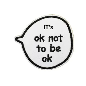 Patch brodé en tissu polyester noir et blanc avec boîte de dialogue et lettres anglaises pour vêtements, sacs et décoration d'emballages - Product Image 5