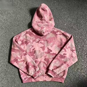 100% Cotton French Terry Vintage Distressed Camouflage Hoodie <b>Zip</b> <b>up</b> <b>Jacket</b> Hooded Sweatshirt for Men Custom Logo - Product Image 2