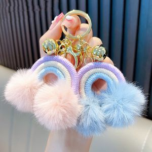 Arc-en-ciel fait à la main <span class=keywords><strong>macramé</strong></span> porte-clés tissage arc-en-ciel boho <span class=keywords><strong>pompon</strong></span> porte-clés pour femmes sac portefeuille sac à main breloques accessoire pendentif - Product Image 5
