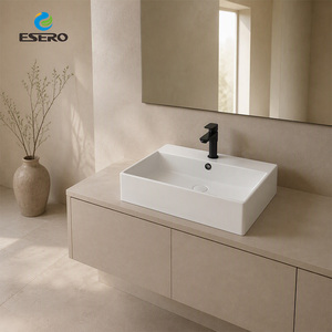 Vasque murale rectangulaire en céramique blanche, design moderne, logo personnalisé, pour projet de salle de bain - Product Image 4