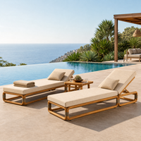 Ensemble de chaises longues en teck pour l'extérieur, avec coussins imperméables, pour hôtel, villa, piscine