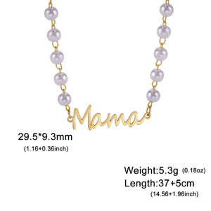 Elegante Regalo per <span class=keywords><strong>la</strong></span> Festa della <span class=keywords><strong>Mamma</strong></span>, Gioielli alla Moda, Collana con Iniziale in Acciaio Inossidabile Placcato Oro e Perla, Nome <span class=keywords><strong>Mamma</strong></span> - Product Image 6