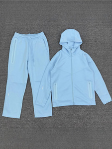 ビンテージ固形抗菌メンズ秋春コットンセットスポーツエアレイヤーフード付きジャケットスウェットパンツ2イン1デザイン弾性 - Product Image 2