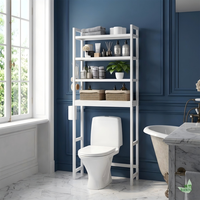 Estante de Almacenamiento Sobre el Inodoro, de Bambú Blanco, Independiente, Estilo Práctico para el Hogar, Estante de Baño con Niveles, Organizador con Estantes Abiertos