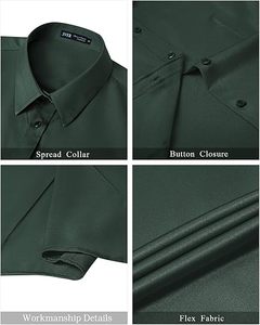 Cotton Short Sleeve Dress Shirts Button-Down Stretch Formal Blouses Summer Business <strong>Work</strong> <strong>Waterproof</strong> Embossed Wrinkle-Free Casual - Product Image 5