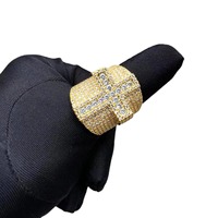 Bague en or laiton pour homme avec zircon complet, croix exagérée, micro-incrustée en 3D, zircon 5A, bague romantique