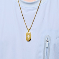 Zircone Incrustation Double Croix Carré Pendentif 18k Plaqué Or En Acier Inoxydable Boîte Chaîne Collier Chandail Chaîne Hommes Couple Bijoux