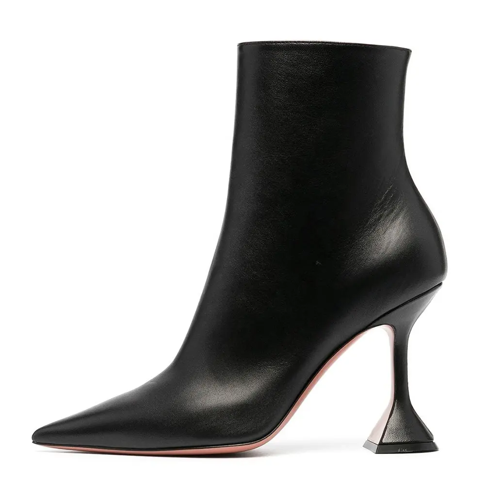 Bottines stylées sexy mi-mollet en cuir pour femmes avec fermeture éclair latérale et bout pointu talons hauts fins pour femmes