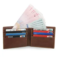 Özel otantik Modern ince deri küçük cüzdan kahverengi erkek basit yumuşak deri cüzdan yüksek kaliteli saf deri Bifold cüzdan