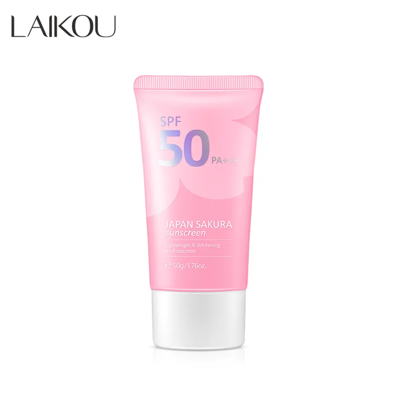 Crème solaire professionnelle de soins de la peau personnalisée de marque privée Sakura crème solaire de soins de la peau blanchissante spf 50PA +++ écran solaire étanche