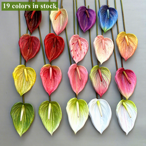 Dekorasi bunga Anthurium besar berdiameter 14cm, Sempervivum batang panjang PU, dan tanaman palem hijau untuk pernikahan dan rumah