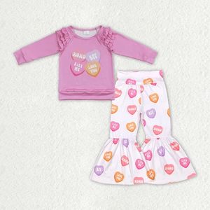 Conjunto Casual de Poliéster/Spandex Rosa con Estampado de Lazos de Amor para el Día de San Valentín, Ecológico, para Niñas - Product Image 4