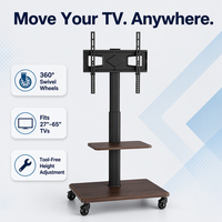 Support TV en bois FS614 avec hauteur réglable VESA 400x400mm, chariot TV sur pied avec roulettes pivotantes à 360°, meuble de salon