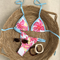 Nouvel Arrivage 2026 – Ensemble Bikini Triangle Rétro Imprimé Hibiscus avec Col Halter pour les Vacances d'Été