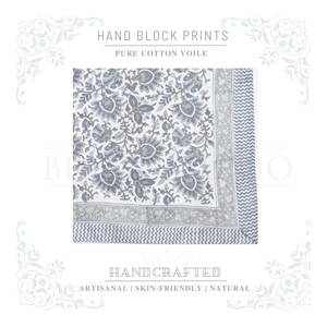 Sarong en coton imprimé à la main gris lune et acier pour femme, léger, idéal comme cache-maillot de bain, pour la plage et les vacances d'été - Product Image 4