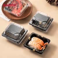 1200 vente en gros jetable en plastique noir à emporter APET/PSetizer Sushi emballage boîte plateau clair Sushi alimentaire conteneur avec couvercle