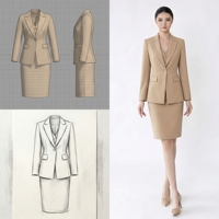 Ensembles de costumes pour femmes, kaki camel, blazer à un bouton, col tailleur, gilet, jupe crayon, trois pièces, bureau, réception d'hôtel, sur mesure