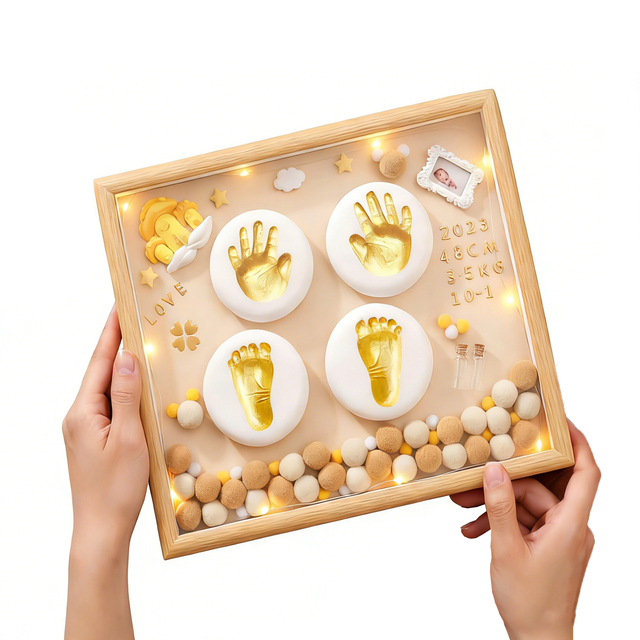 Baby DIY Handmade Plastic Handprint Footprint Photo Frame with LED Light Teeth Hair Storage