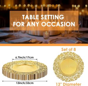 Platos y Bajoplatos de Plástico Dorados de 13 y 15 Pulgadas para Decoración de Bodas y Restaurantes - Product Image 2