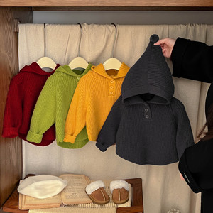 <span class=keywords><strong>Pull</strong></span> à capuche pour enfants, garçons et filles, automne-hiver, épais, chaud, couleur unie, tricoté - Product Image 2