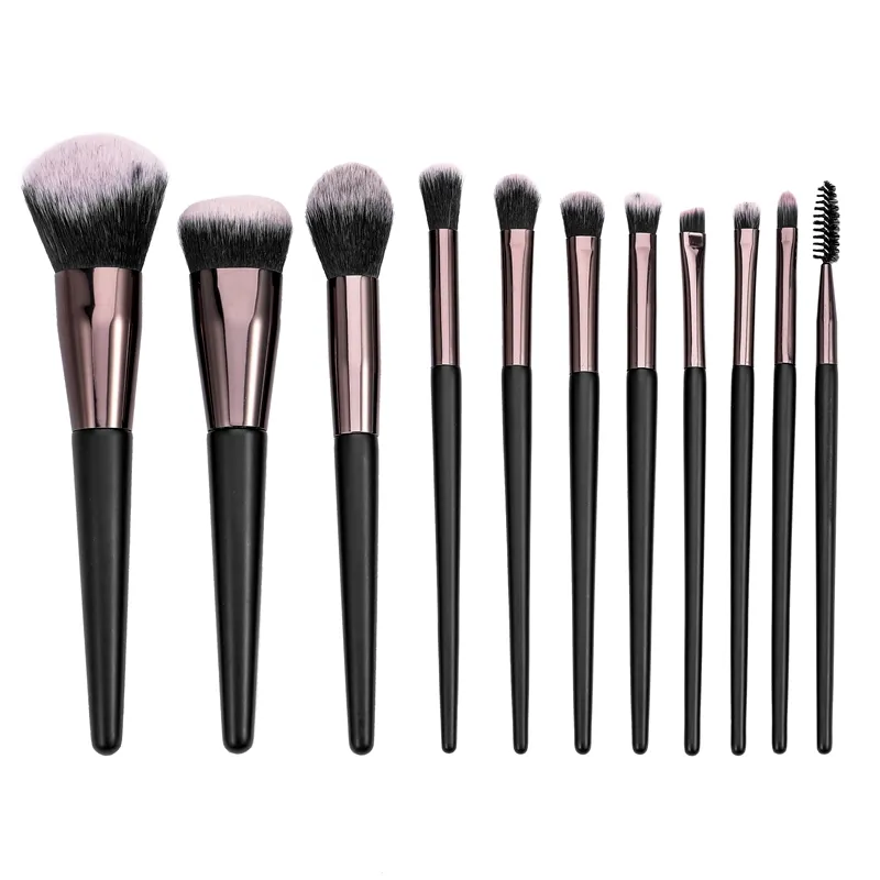 Özel makyaj fırçalar seti siyah saplı fırça kozmetik fırça seti Private Label makyaj kaş göz farı 11 adet fırça seti