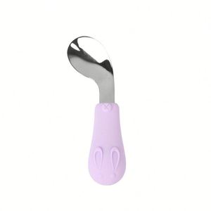 Cuchara de entrenamiento de mango corto para que el bebé aprenda a comer, silicona para alimentos complementarios, vajilla infantil de acero inoxidable - Product Image 3