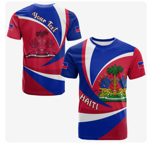Kaos 3D Print Bendera Haiti Custom Lengan Pendek untuk Anak-anak dan Dewasa Ukuran Besar - Product Image 4