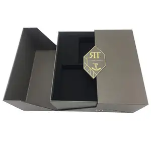 Kotak kertas mewah Logo kustom desain perhiasan kotak kemasan kertas Kencan pernikahan elegan hadiah magnetik kaku karton cokelat