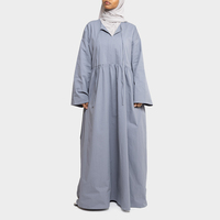 Abaya bleu-gris personnalisée pour femmes musulmanes, tenue modeste, col en V froissé, taille smockée, robe longue, mode islamique, fabrication OEM