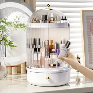 Factory Price 360 Degree Rotating Cosmetic Plastic Storage Box Transparent Large Capacity Dresser Makeup Organizer