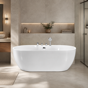 Baignoire autoportante ovale avec robinet de pont pour villa 130cm 180cm Vente en gros directe usine Acrylique sans joint OEM ODM - Product Image 1