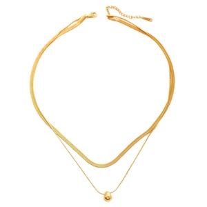 Collar de cadena de serpiente redondo plano de doble capa Collar con colgante en forma de gota de agua pulida para buenos amigos - Product Image 6
