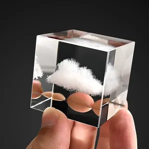 JY Venta caliente K9 Cristal 3D Grabado con láser Señales meteorológicas Sol Nube Pequeños bloques de vidrio Cubo de vidrio en blanco con caja de regalo