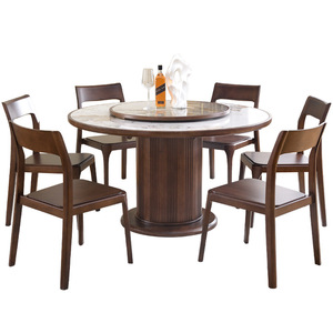 Solid Wood Round <b>Dining</b> <b>Table</b> Set 6 Piece With Turntable Modern Minimalist Style For Home <b>Dining</b> Room - Product Image 5
