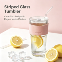 Gobelet en verre 500ml 550ml avec couvercle à vis et paille pour boissons froides, jus, café, soda au citron - Unisexe