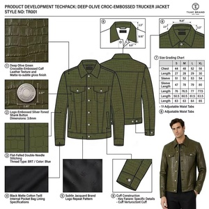 Chaqueta Trucker de Piel de Oveja Genuina con Textura de Cocodrilo, Diseño Slim Fit, Moda de Lujo para <span class=keywords><strong>Hombre</strong></span>, Otoño, Personalizada, OEM - Product Image 2