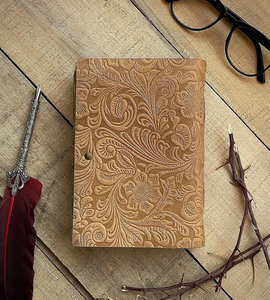 Carnet artisanal en cuir véritable à couverture rigide, papier vintage à bords festonnés, pour artistes, journal de voyage et croquis, gaufré - Product Image 3