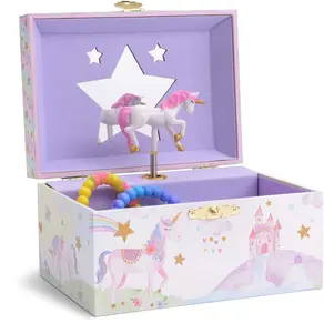 Mori Girl — boîte de rangement de bijoux musicaux, boîte de rangement avec Spinning de licorne, Design de arc-en-ciel pailleté et d'étoile, ton de licorne