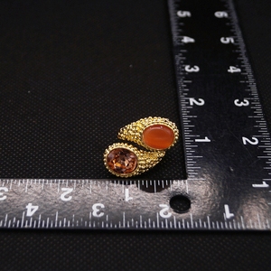 Elegante Anillo Abierto de Dos Tonos con Piedras Preciosas, Chapado en Oro, Ojo de Gato Naranja y Cristal Champán, Joyería de Diseño para Mujer - Product Image 5