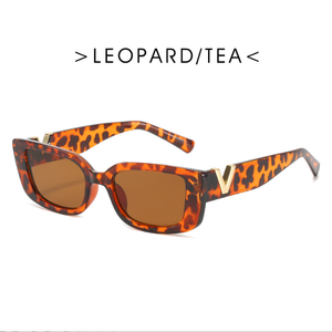 Lunettes de soleil rectangulaires pour femmes, monture intégrale, protection UV400, monture noire, logo doré, style décontracté - Product Image 6