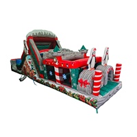 Parcours d'obstacles gonflable commercial de Noël avec toboggan pour enfants, idéal pour les fêtes de Noël et les attractions commerciales
