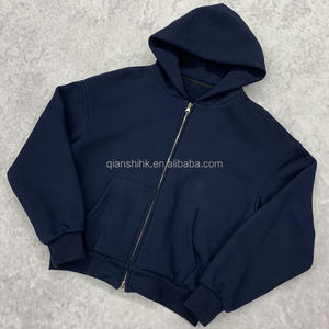100% coton 600gsm bouffée impression Streetwear fermeture éclair complète à capuche fabricants pull surdimensionné sweats à capuche zippés lourds - Product Image 6