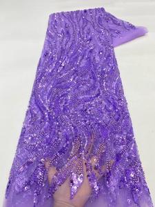 NI.AI 2025 kain renda manik-manik pengantin kualitas tinggi renda jaring renda payet bordir dengan mutiara untuk gaun pesta pernikahan - Product Image 5