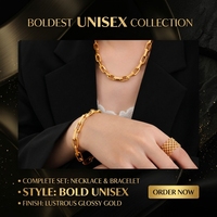 Ensemble collier et bracelet chaîne maille trombone épaisse en acier inoxydable 316 plaqué or, bijoux streetwear hip-hop pour hommes et femmes, vente en gros